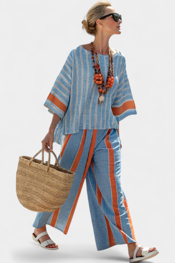 HAVEN| Sophisticated Terracotta Striped Top & Pants