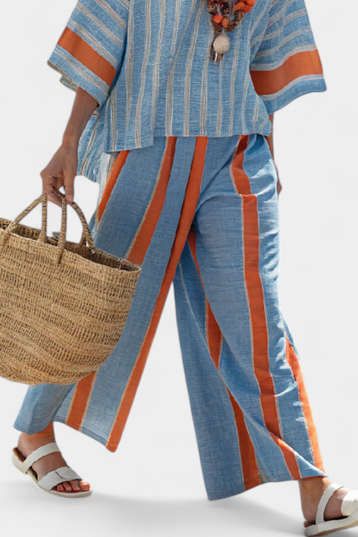 HAVEN| Sophisticated Terracotta Striped Top & Pants