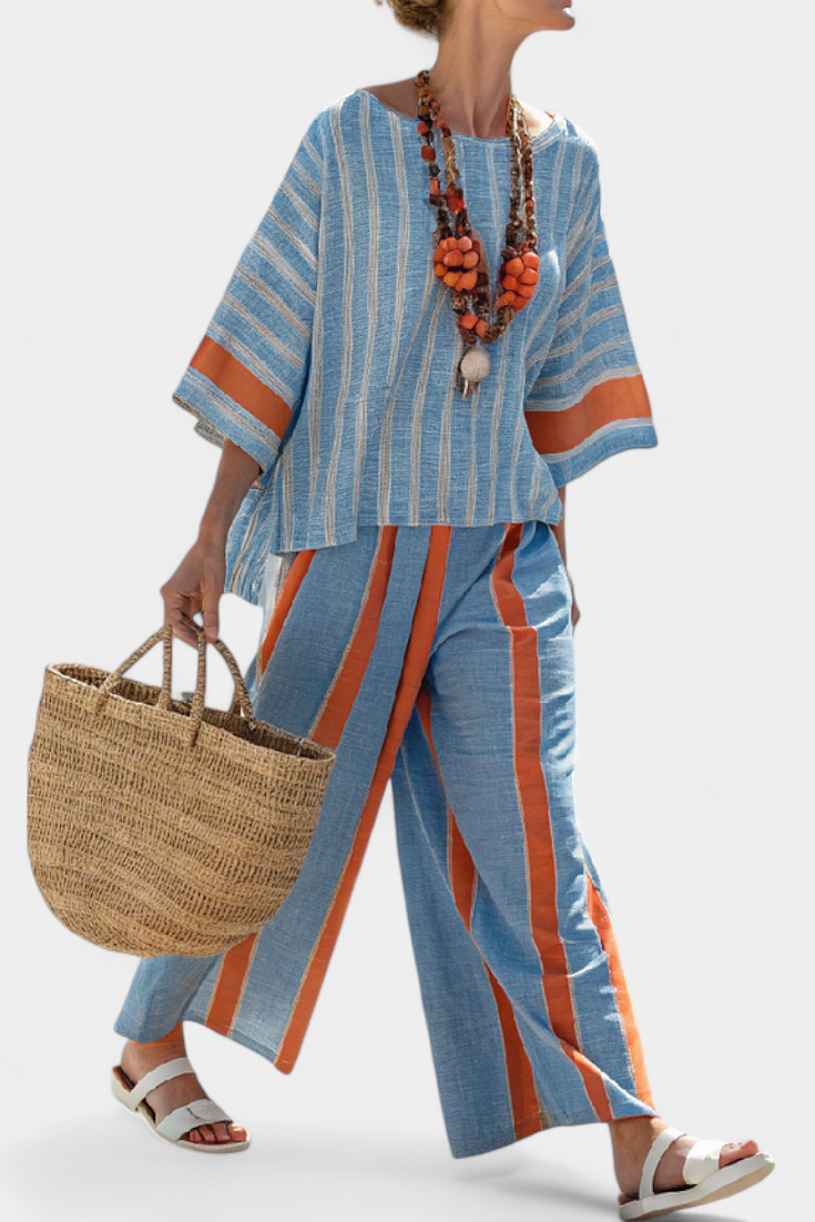 HAVEN| Sophisticated Terracotta Striped Top & Pants