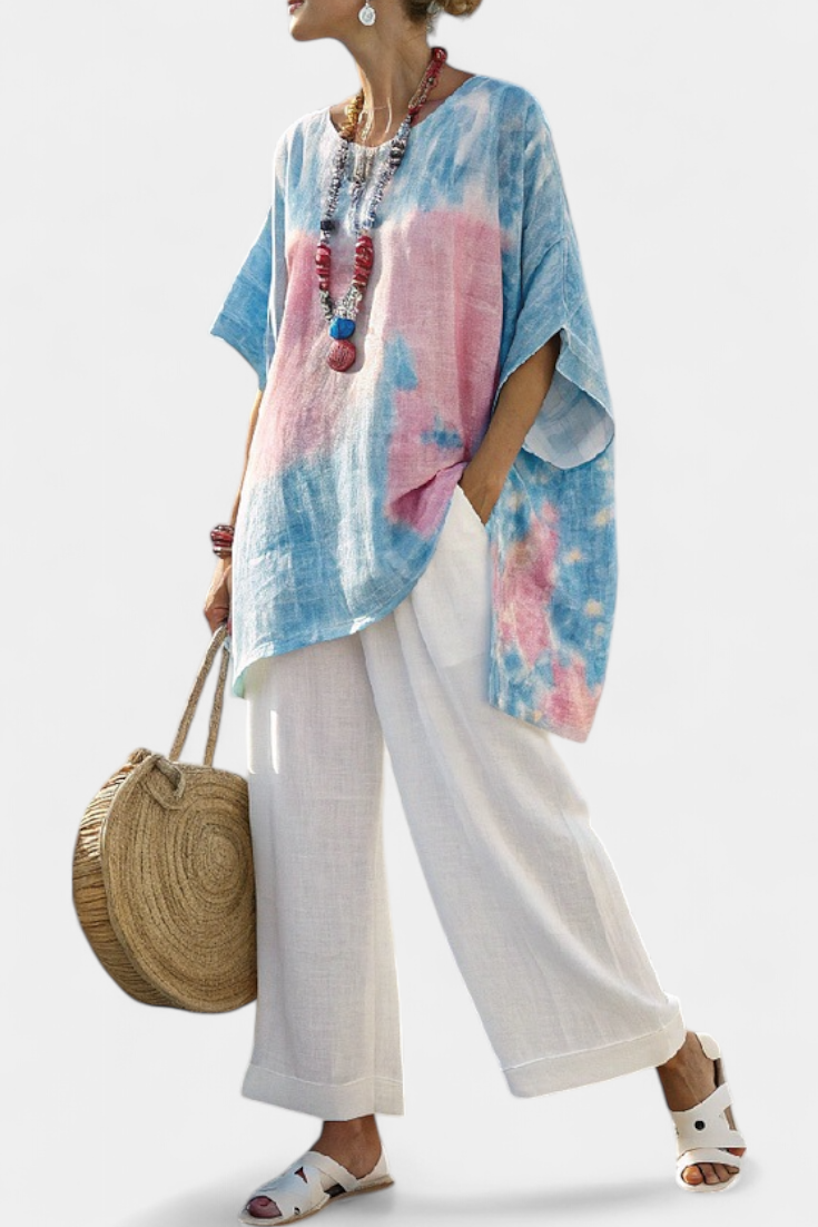 ADELE| Comfortable Relaxed Top & Striped Bamboo Pants