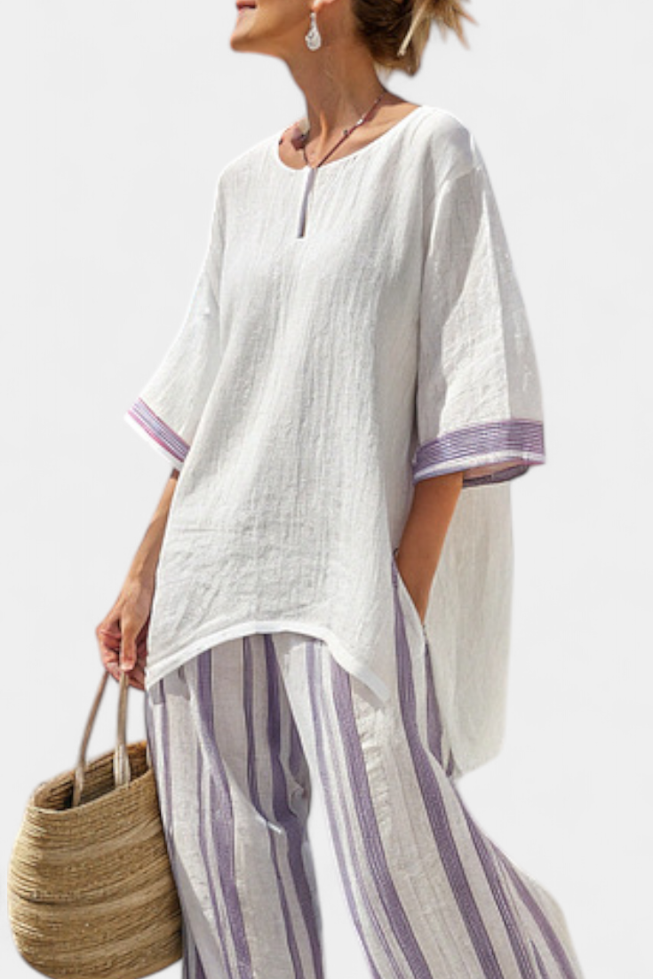QUINN | Comfortable Relaxed Blouse & Striped Bamboo Pants