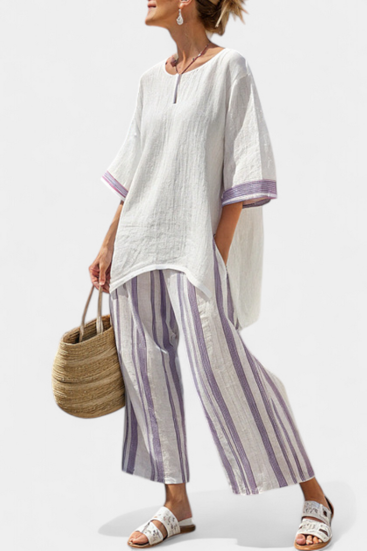 QUINN | Comfortable Relaxed Blouse & Striped Bamboo Pants