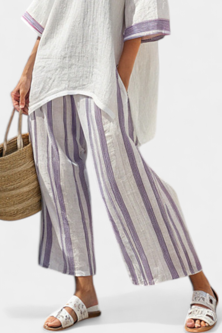 QUINN | Comfortable Relaxed Blouse & Striped Bamboo Pants