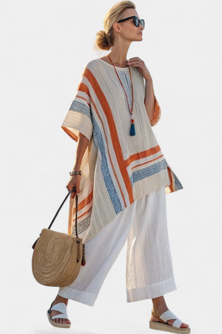 JUNE| Sophisticated Asymmetrical Blouse & Wide-Leg Pants