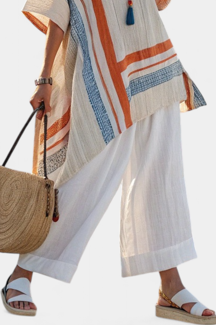 JUNE| Sophisticated Asymmetrical Blouse & Wide-Leg Pants