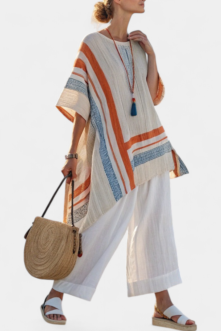 JUNE| Sophisticated Asymmetrical Blouse & Wide-Leg Pants